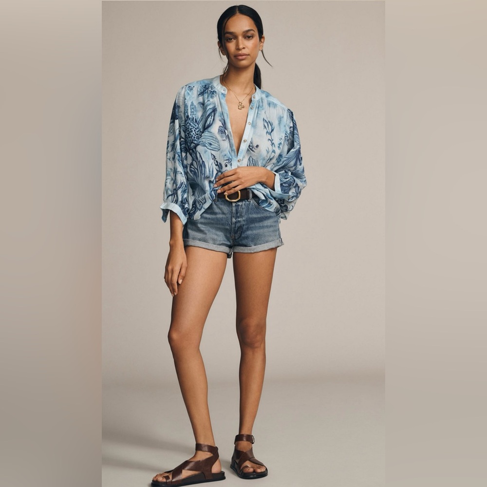 Anthropologie Ocean Blue Patterned Blouse